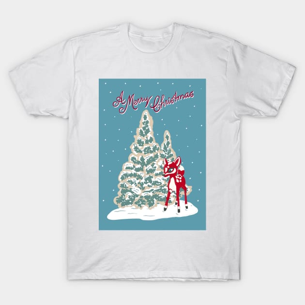 Vintage Christmas Cookie Tree with Red Bambi Decoration T-Shirt by NattyDesigns